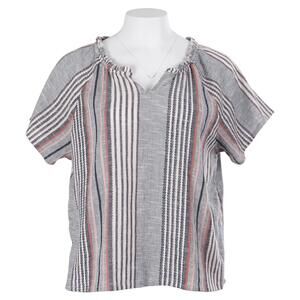 Aventura Top Women L Striped Organic Cotton Casual Short Sleeve Fair Trade